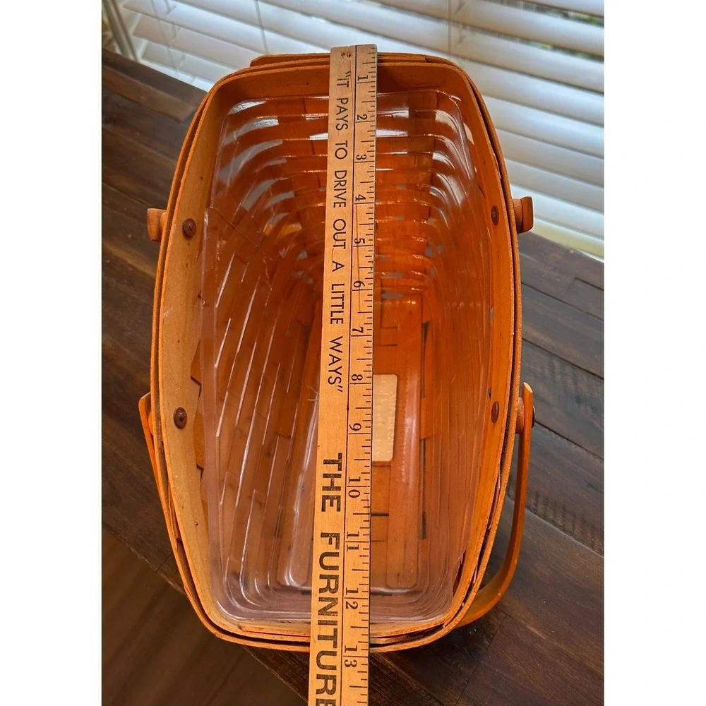 Longaberger Handwoven Slant Wood Basket with Liner Dresden Ohio Honey Stain